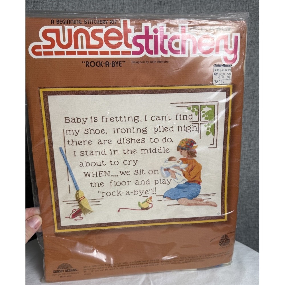 Vintage 1979 Sunset‎ Stitchery ROCK-A-BYE #2653 Baby Mom Rhyme Needlepoint Craft